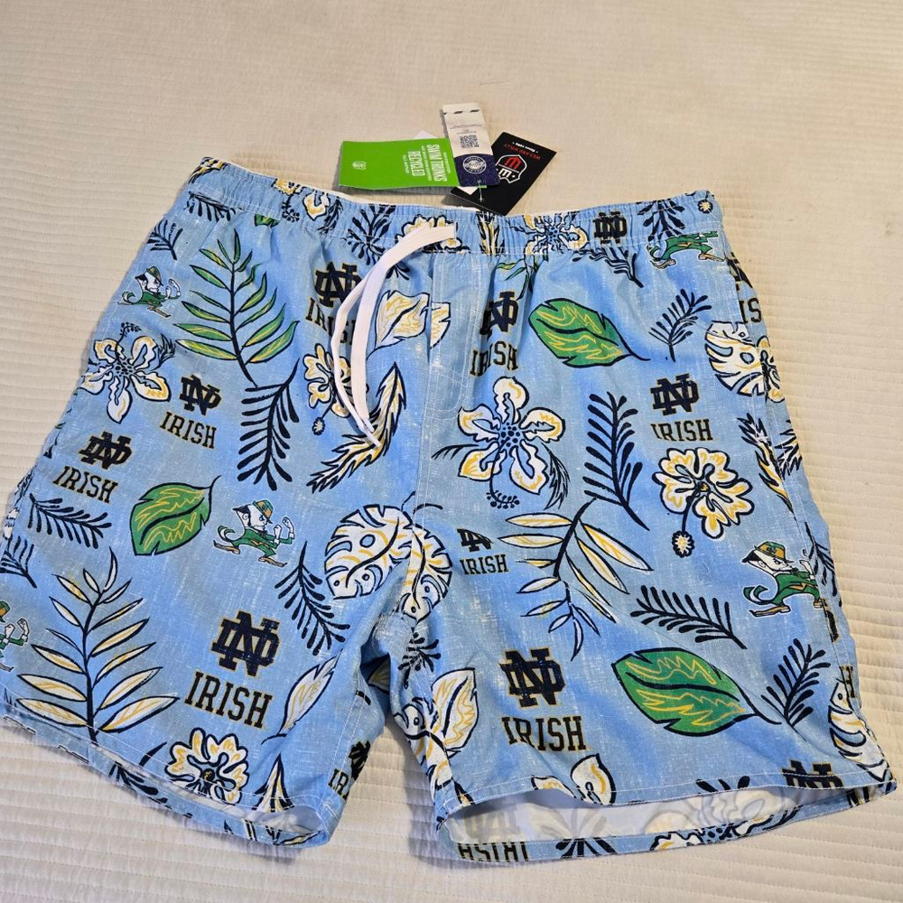 Men's Wes and Willy Notre Dame Fighting Irish Swim Trunks XL Blue Green NWT - Picture 2 of 14